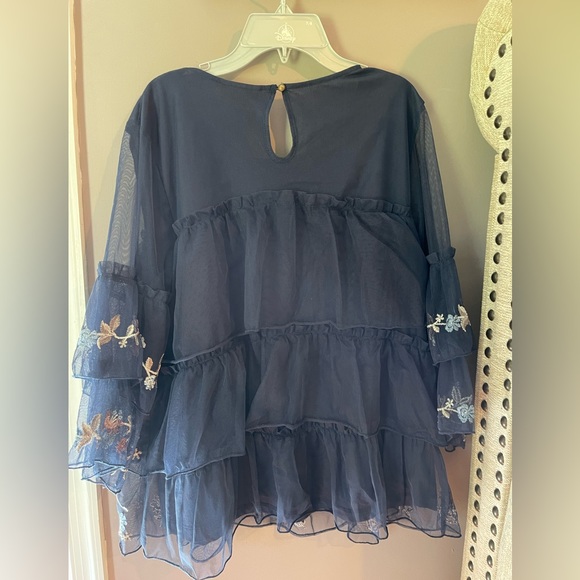 Style & Co Boho Lace Embroidered Floral Tiered Blue Blouse Size L - Picture 4 of 7